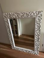Spiegel met rand (bladeren) - wit - romantisch, Ophalen of Verzenden, Zo goed als nieuw, Rechthoekig, Minder dan 100 cm