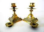 Set Victoriaanse kandelaars met Sater figuur gemerkt ca.1880, Antiek en Kunst, Ophalen of Verzenden, Koper of Brons