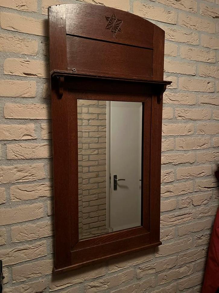 Antieke spiegel met houten lijst, Antiek en Kunst, Antiek | Spiegels, 50 tot 100 cm, 100 tot 150 cm, Rechthoekig, Ophalen