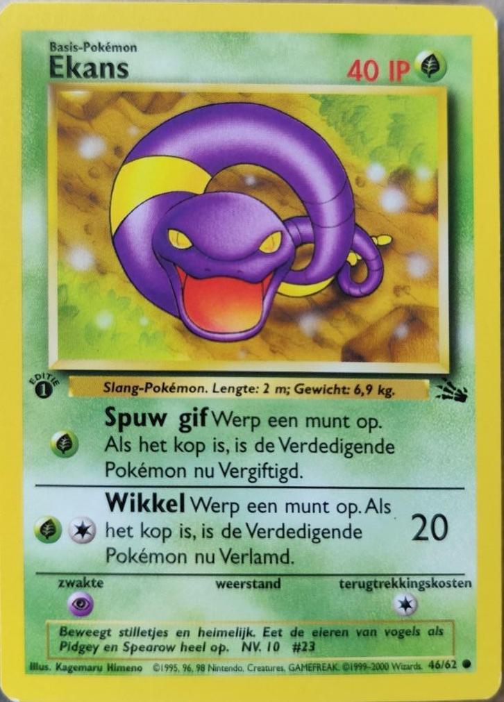 Nederlandse Fossil 1e editie Pokemonkaart: Ekans., Hobby en Vrije tijd, Verzamelkaartspellen | Pokémon, Nieuw, Losse kaart, Ophalen of Verzenden