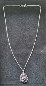 Zilveren ketting met paarse edelsteenhanger, Ophalen of Verzenden, Zo goed als nieuw, Paars, Zilver