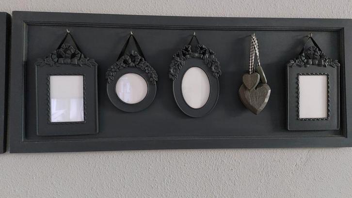 2 grote 'vintage' antraciet zwarte fotolijsten; (10 foto's), Huis en Inrichting, Woonaccessoires | Lijsten, Zo goed als nieuw