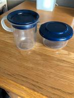 Blauwe Tupperware melkkan en bakje, Huis en Inrichting, Keuken | Tupperware, Ophalen of Verzenden, Zo goed als nieuw, Blauw, Bak of Kom