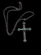 Zeer fraai groot antiek zilveren kruis bezet met Turkoois, Antiek en Kunst, Antiek | Goud en Zilver, Ophalen of Verzenden