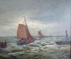 Peter Brouwer (1935-2010) - schepen op onstuimige zee, Antiek en Kunst, Kunst | Schilderijen | Klassiek, Ophalen of Verzenden