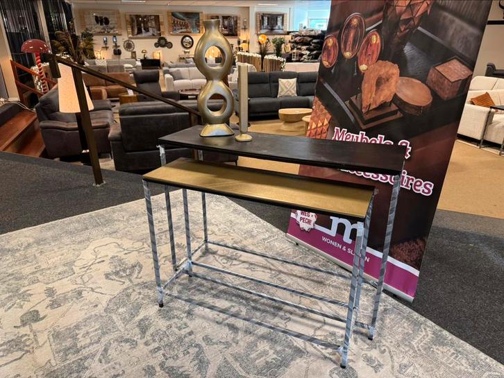 Sidetable 2-delig Aktie €149,- Zwart/Goud Direct/Leverbaar, Huis en Inrichting, Tafels | Sidetables, Nieuw, 25 tot 50 cm, 50 tot 100 cm