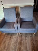 2 grijze fauteuils, Huis en Inrichting, Fauteuils, Ophalen, Minder dan 75 cm, Hout, Zo goed als nieuw