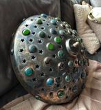 Plafonnière /hanglamp metaal met glaswerk Egyptisch!!, Gebruikt, 50 tot 75 cm, Ophalen of Verzenden, Metaal