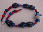 Ketting met zeldzame antieke Krobo poederglas handelskralen., Ophalen of Verzenden, Zo goed als nieuw, Blauw, Overige materialen