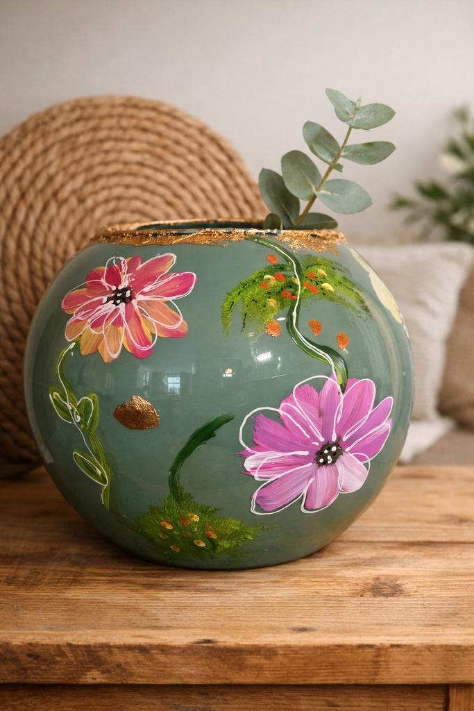 Prachtige handbeschilderde bolvaas, vaas, bloemenvaas, glas, Huis en Inrichting, Woonaccessoires | Vazen, Nieuw, Overige kleuren