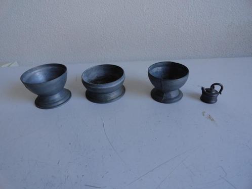 Miniatuurtjes tin, tinnen kommetjes en kannetje, antiek, Antiek en Kunst, Antiek | Tin, Ophalen of Verzenden