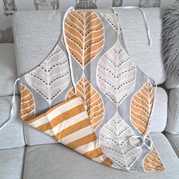 Handgemaakt keukenschort 2zijdig hergebruik geel grijs 1101, Schort, -, Nieuw, Ophalen of Verzenden