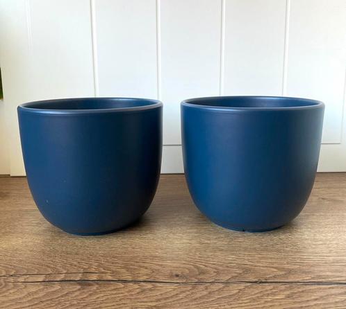 Bloempot bloempotten donker blauw, Tuin en Terras, Bloempotten, Zo goed als nieuw, Aardewerk, Minder dan 25 cm, Rond, Ophalen of Verzenden