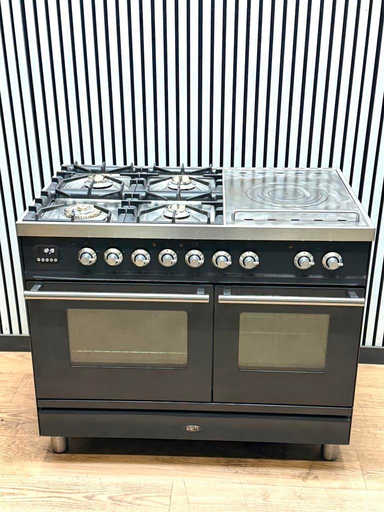 Luxe Boretti Fornuis 5 pits met coupe de feu & 2 ovens 100cm, Witgoed en Apparatuur, Fornuizen, Zo goed als nieuw, Vrijstaand