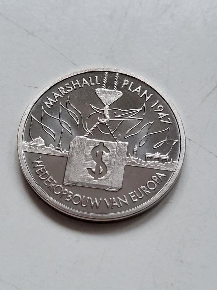 Penning 50 jaar Marshall Plan 1947-1997 Wederopbouw Europa, Postzegels en Munten, Penningen en Medailles, Ophalen of Verzenden