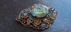 Vintage messing tsjechische broche met blauwe stenen, Verzenden, Zo goed als nieuw, Overige materialen