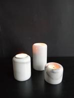 Vintage 3 waxinelichtjes van marmer uit de jaren 70., Overige materialen, Wit, Ophalen of Verzenden, Kandelaar
