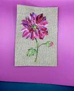 Dahlia ~ kleintje linnen ~ atelier, Ophalen of Verzenden, Zo goed als nieuw, Minder dan 50 cm, Schilderij