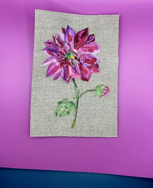 Dahlia ~ kleintje linnen ~ atelier, Huis en Inrichting, Woonaccessoires | Schilderijen, Tekeningen en Foto's, Zo goed als nieuw