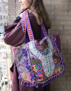handtas strandtas XL PAARS GOUDgeborduurd Bohemian hippy, Ophalen of Verzenden, Nieuw, Paars, Shopper