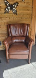 Bruine leren fauteuil - Gratis af te halen!, Huis en Inrichting, Fauteuils, Ophalen, Gebruikt, Klassiek, 75 tot 100 cm
