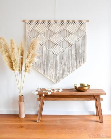 ACTIE XL macrame wandkleed 118 x 115 cm naturel ecru schaak beschikbaar voor biedingen
