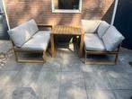 Teakhouten tuinset 3delig | 2 tuinbanken & 1 tuintafel, Ophalen of Verzenden, Zo goed als nieuw, Teakhout, Bank