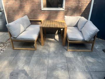 Teakhouten tuinset 3delig | 2 tuinbanken & 1 tuintafel beschikbaar voor biedingen