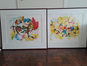 2 x zeefdruk, kunst, Lou Thissen, kunstwerk primaire kleuren beschikbaar voor biedingen