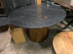 Tafel zwart echt marmer 130 cm mangohouten poot, Ophalen, Overige materialen, Rond, Nieuw