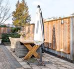 Diningset inclusief tafel en cremekleurige parasol, Ophalen, 4 zitplaatsen, Gebruikt, Wicker