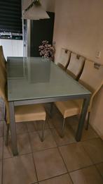 Moderne eethoek met glazen tafel en 6 stoelen, Huis en Inrichting, Ophalen, 50 tot 100 cm, Zo goed als nieuw, Vijf personen of meer