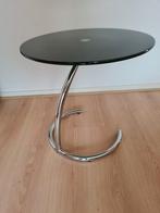 Rookglas bijzettafel met chromen poot, Rond, 55 tot 75 cm, Retro, Ophalen