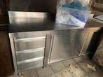 RVS Werkbank met Laden en Schuifdeuren, Zakelijke goederen, Horeca | Keukenapparatuur, Ophalen, Gebruikt, RVS Meubilair
