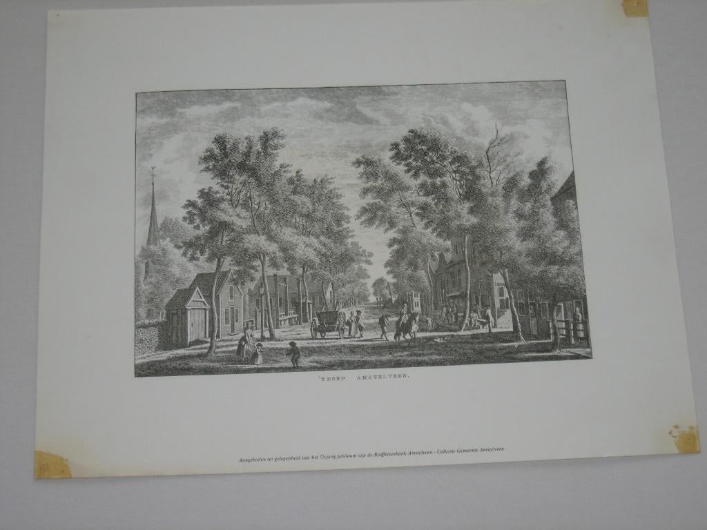 reproductie  ets/gravure 't dorp Amstelveen 1793, Antiek en Kunst, Ophalen of Verzenden