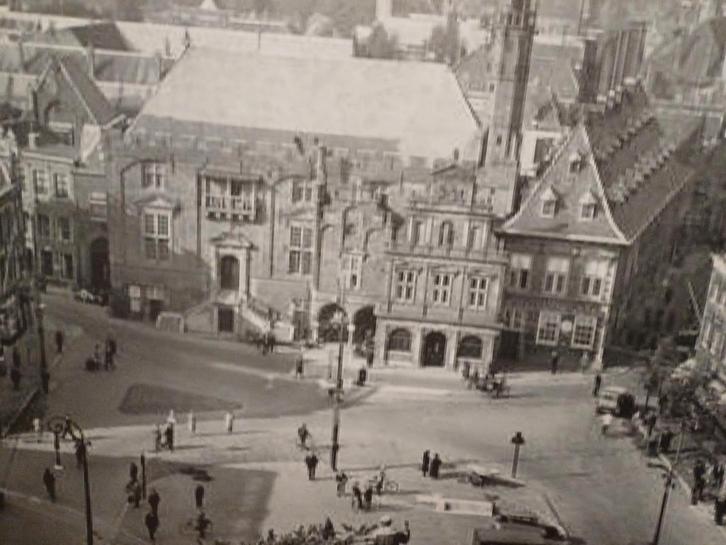 Wandfoto Grote Markt Haarlem, ca 1935  100 x 70 cm, Huis en Inrichting, Woonaccessoires | Schilderijen, Tekeningen en Foto's, Zo goed als nieuw