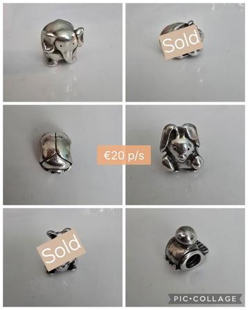 Prachtige originele zilveren Pandora bedels - dieren beschikbaar voor biedingen
