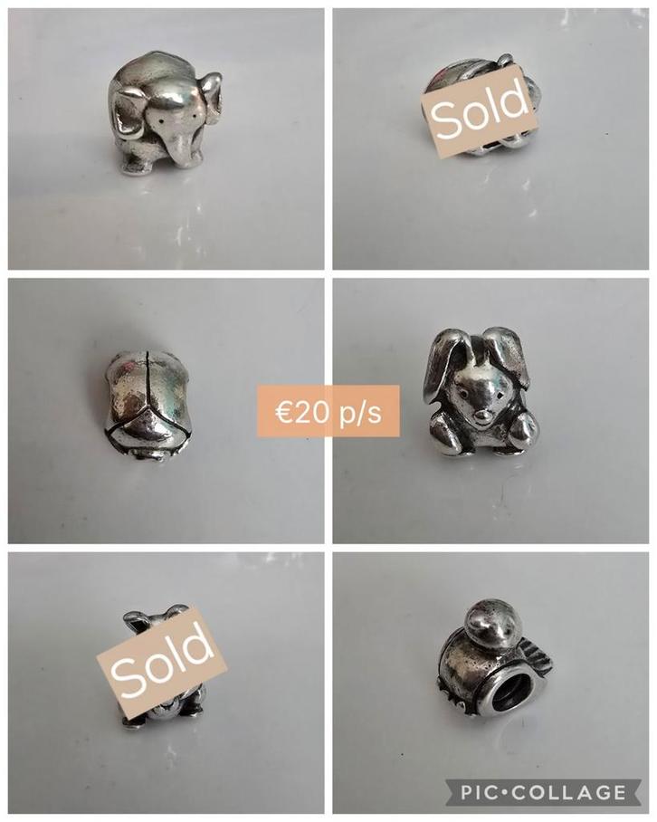 Prachtige originele zilveren Pandora bedels - dieren, Sieraden, Tassen en Uiterlijk, Bedels, Zo goed als nieuw, Pandora, Zilver