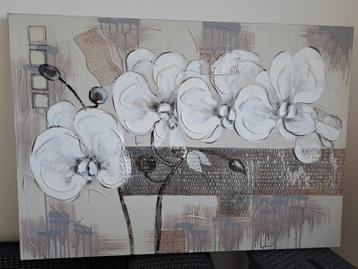 Schilderij canvas reliëf met orchideeën wit  beschikbaar voor biedingen