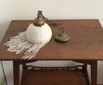Brocante hanglamp met kraaltjes en bisque bewerkt kapje, Huis en Inrichting, Gebruikt, Vintage, Ophalen of Verzenden, Glas
