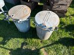 2x oude zinken vuilnisemmers prullenbakken, Ophalen, Tuin, Gebruikt, Rond