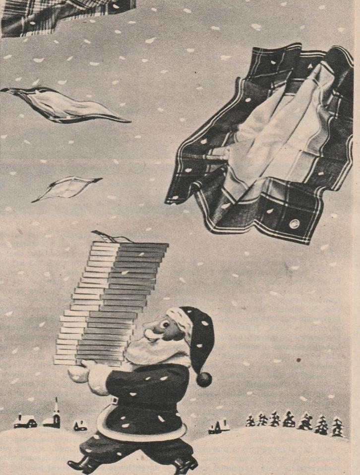 Retro reclame 1952 Swan zakdoeken van de Kerstman, Verzamelen, Retro, Overige typen, Verzenden