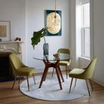 West Elm Jensen Ronde Eettafel (Ø107 cm) – Glas & Walnoot, Ophalen, 50 tot 100 cm, 100 tot 150 cm, Glas