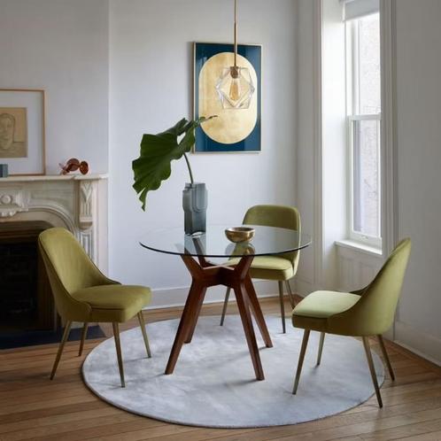 West Elm Jensen Ronde Eettafel (Ø107 cm) – Glas & Walnoot, Huis en Inrichting, Tafels | Eettafels, Zo goed als nieuw, 100 tot 150 cm