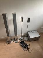 Loewe soundsystem satellite and stand speaker, subwoofer 525, Gebruikt, Complete surroundset, 120 watt of meer, Ophalen