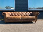 Prachtige Chesterfield bank vintage bruin GRATIS BEZORGD, Gebruikt, 125 cm of meer, Leer, Ophalen of Verzenden