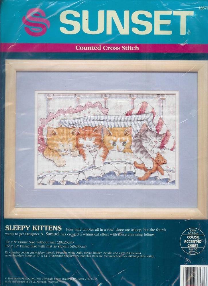 Cado sunset/dimensions borduurpakket, sleepy kittens, Hobby en Vrije tijd, Borduren en Borduurmachines, Nieuw, Borduurpakket, Handborduren