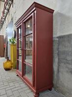 Vintage Houten Vitrinekast Rood | Half Hoge Vitrine Kast, 100 tot 150 cm, Ophalen of Verzenden, Antiek Retro Vintage Brocante Landelijk Industrieel