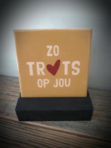 Tekst tegel "Zo trots op jou" teksttegel met spreuk  beschikbaar voor biedingen