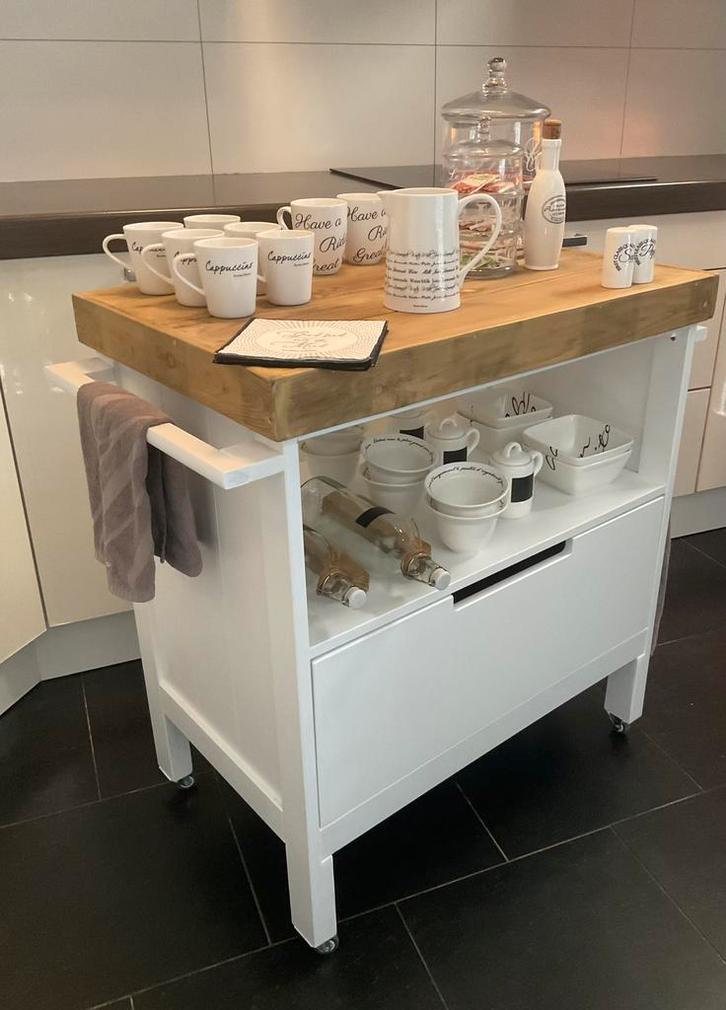 Keukentrolley Keukeneiland Wit & Wagondelen Wood Trolley, Huis en Inrichting, Keuken | Keukenelementen, Zo goed als nieuw, Ophalen of Verzenden